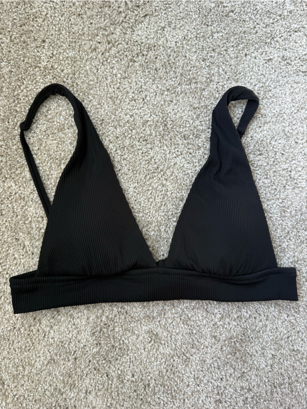 Aerie Black Ribbed Triangle bikini top